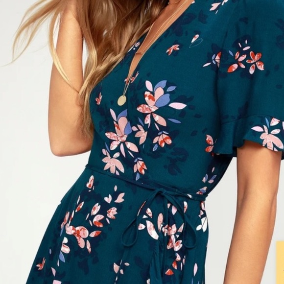 Lulus Dalton teal floral wrap dress. NWT.‎ Retail 70 - Picture 3 of 9